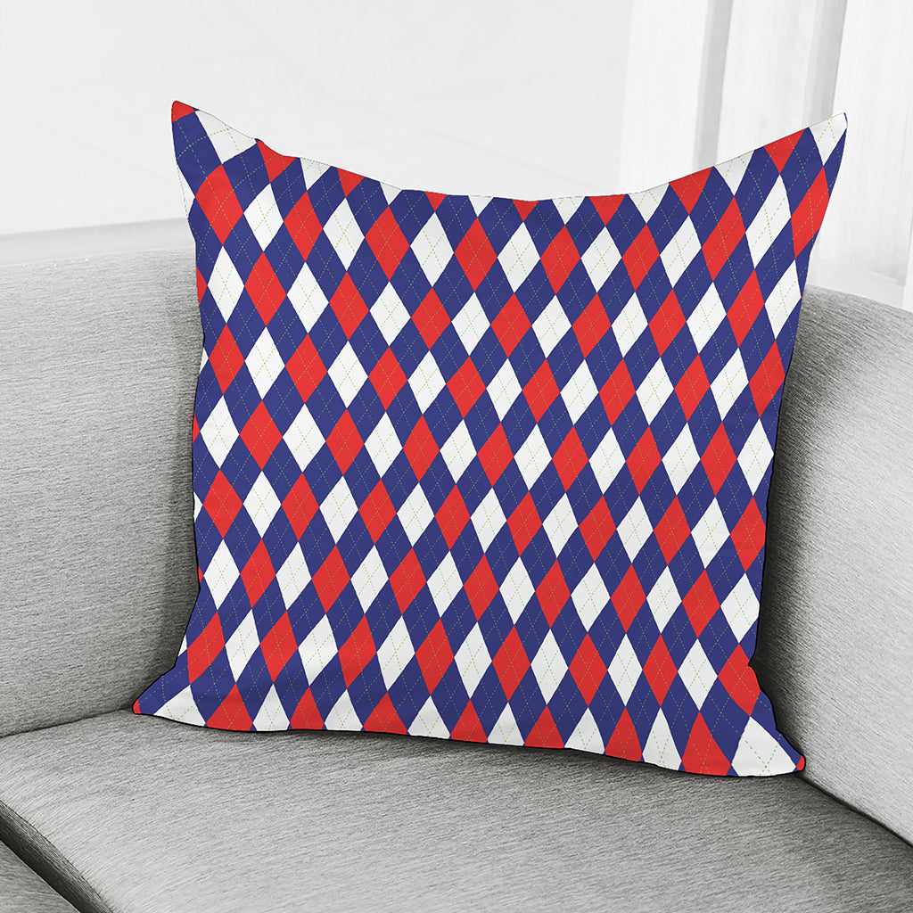 Blue Red And White Argyle Pattern Print Pillow Cover