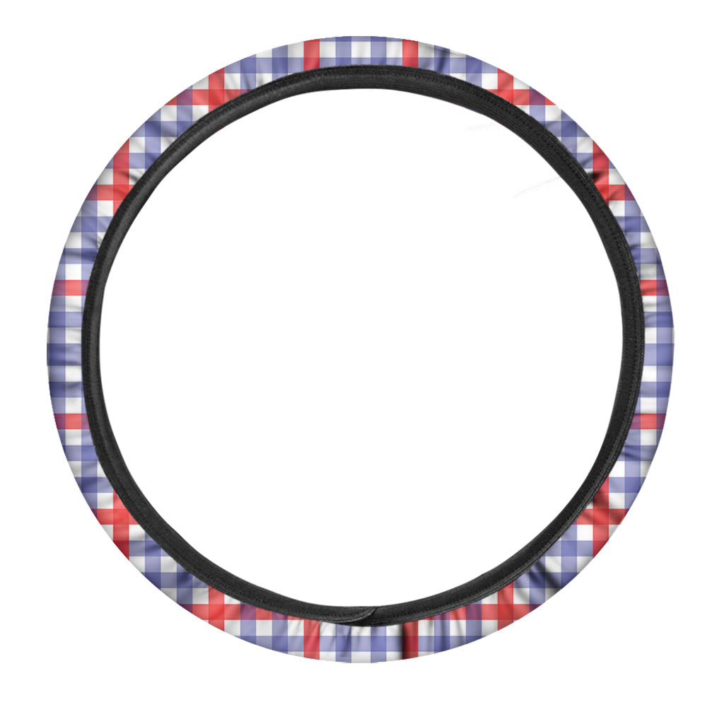 Blue Red And White Check Pattern Print Car Steering Wheel Cover