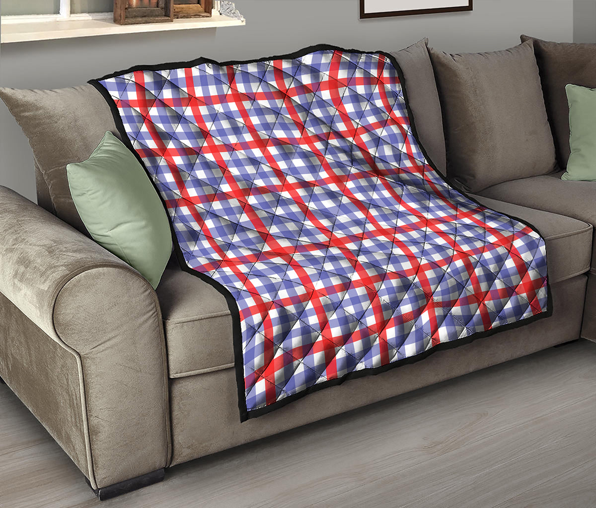 Blue Red And White Check Pattern Print Quilt