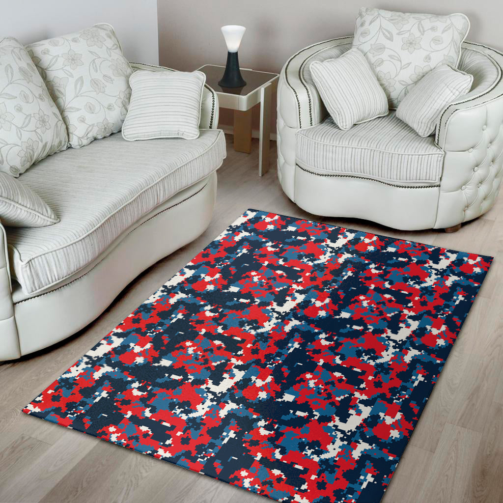 Blue Red And White Digital Camo Print Area Rug