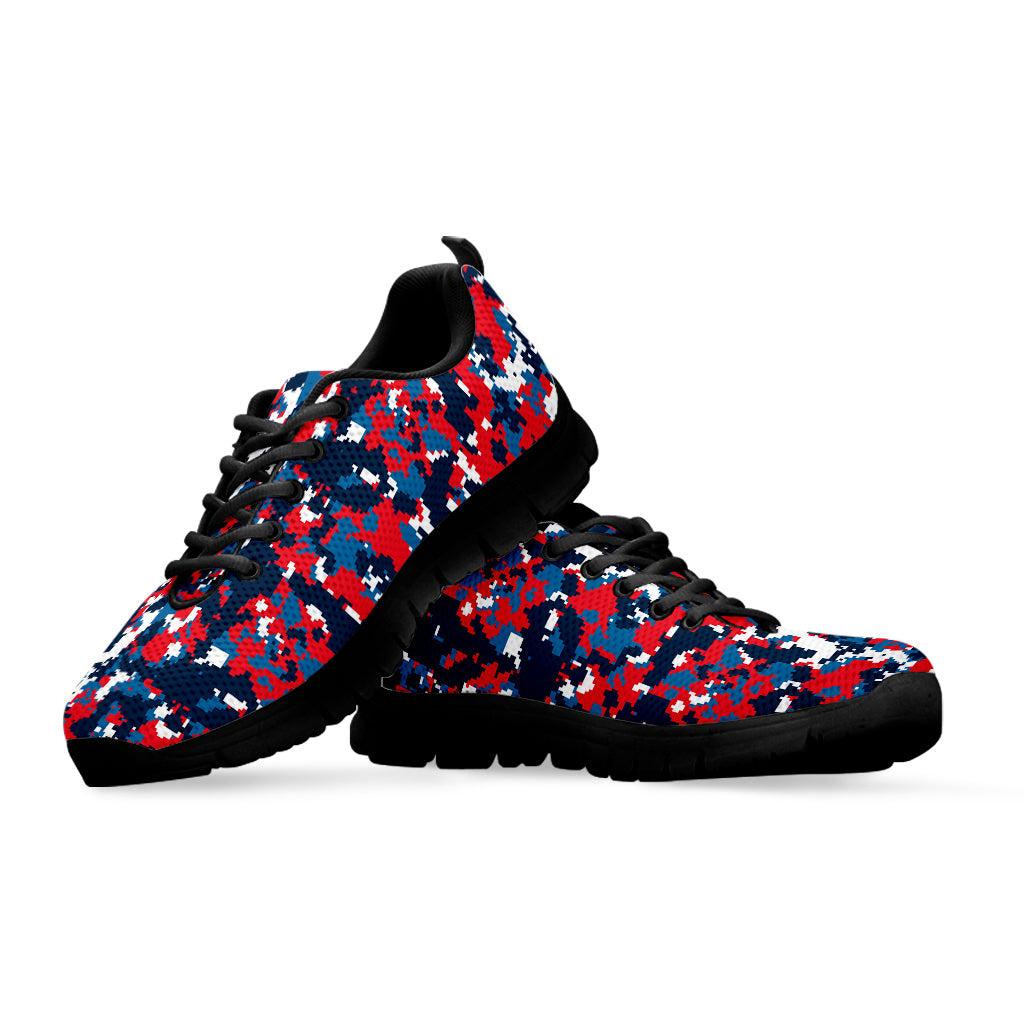 Blue Red And White Digital Camo Print Black Sneakers