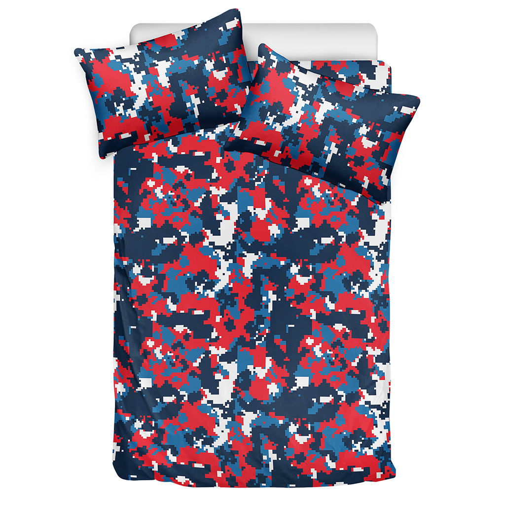 Blue Red And White Digital Camo Print Duvet Cover Bedding Set