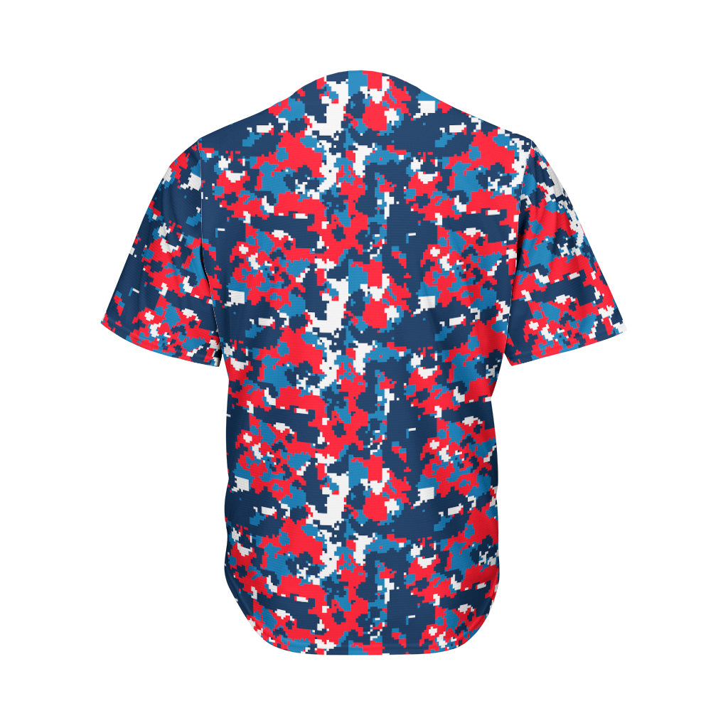 Blue Red And White Digital Camo Print Men's Baseball Jersey