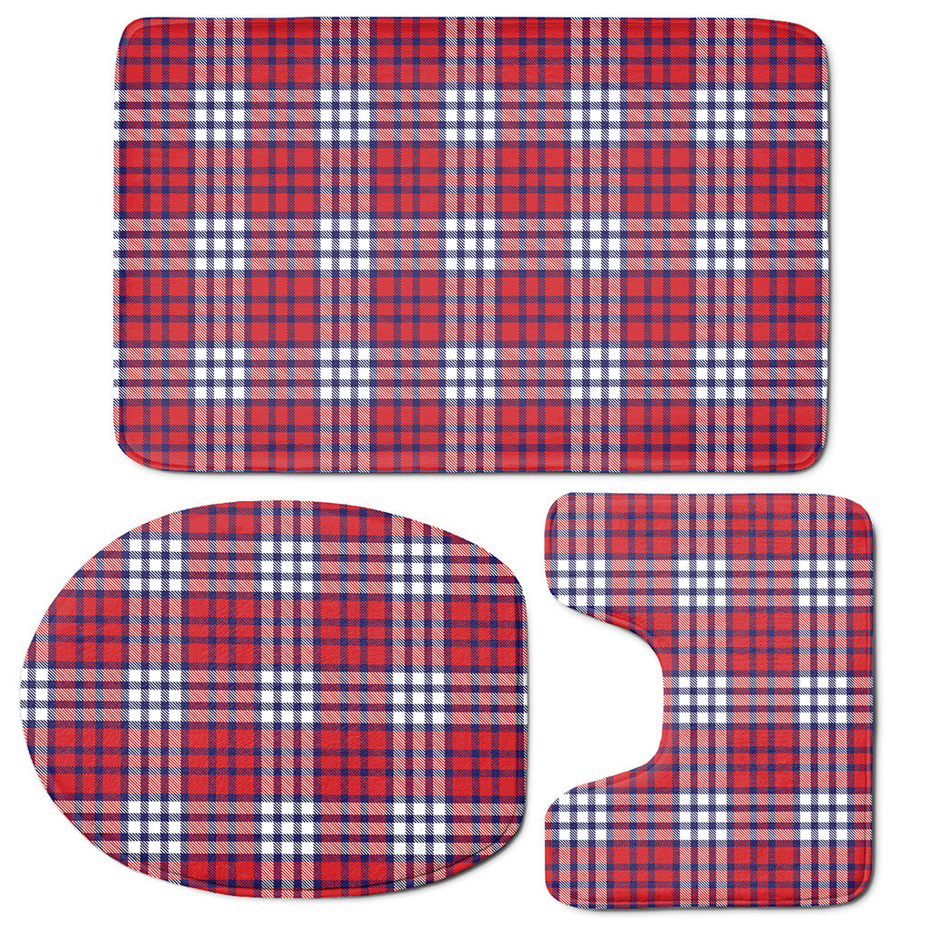 Blue Red And White USA Plaid Print 3 Piece Bath Mat Set