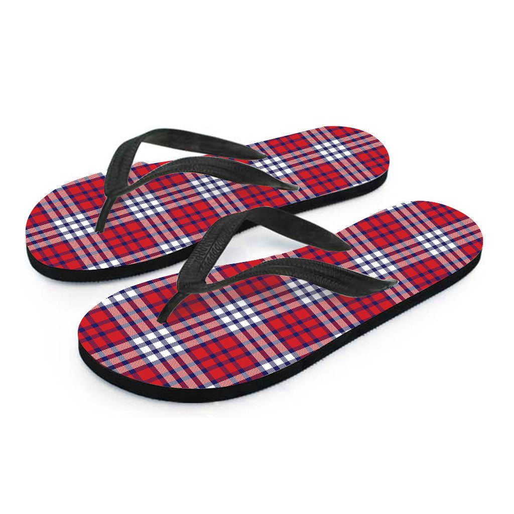 Blue Red And White USA Plaid Print Flip Flops