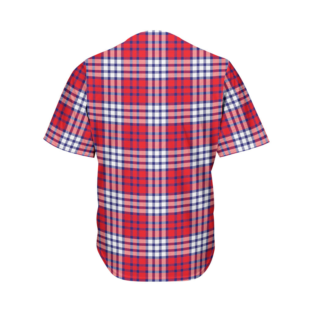 Blue Red And White USA Plaid Print Men's Baseball Jersey