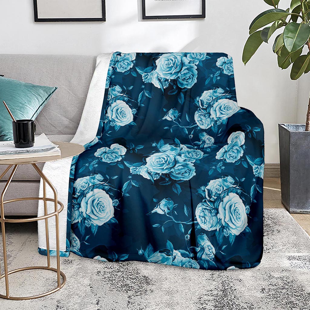 Blue Rose Floral Flower Pattern Print Blanket