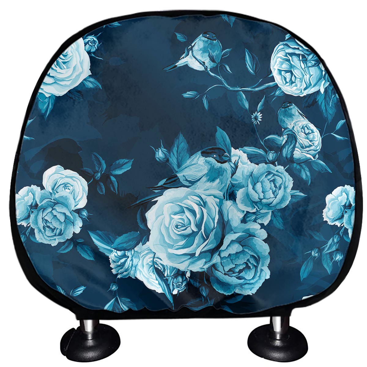 Blue Rose Floral Flower Pattern Print Car Headrest Covers