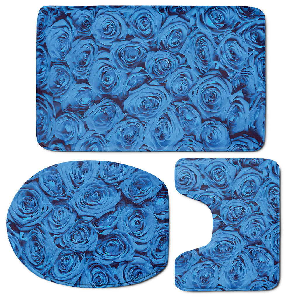 Blue Rose Print 3 Piece Bath Mat Set