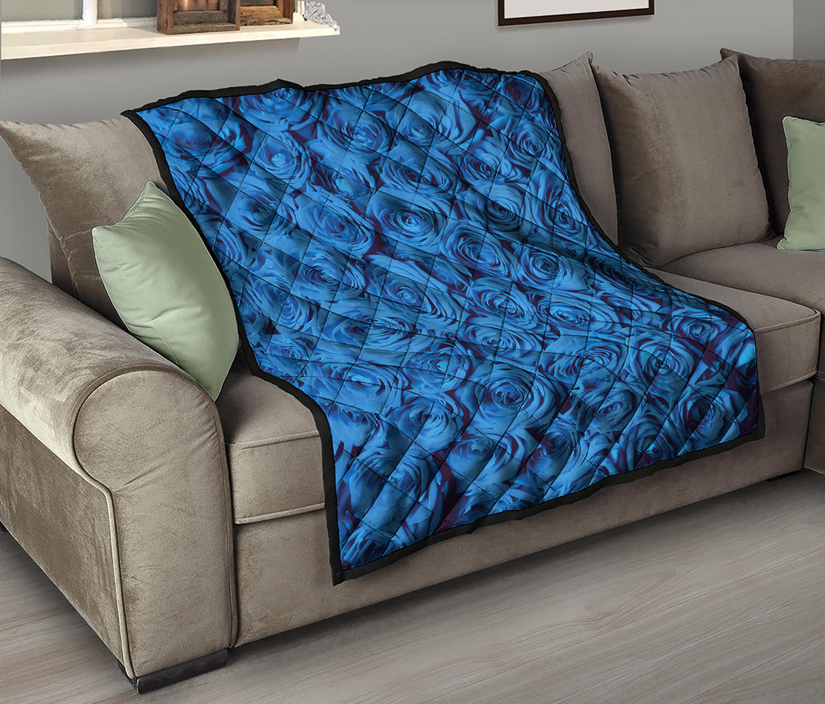 Blue Rose Print Quilt