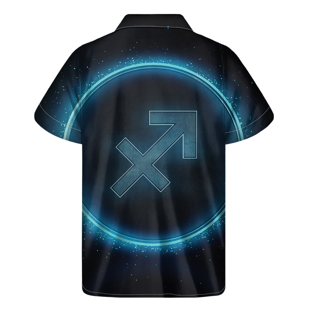 Blue Sagittarius Zodiac Sign Print Men's Short Sleeve Shirt