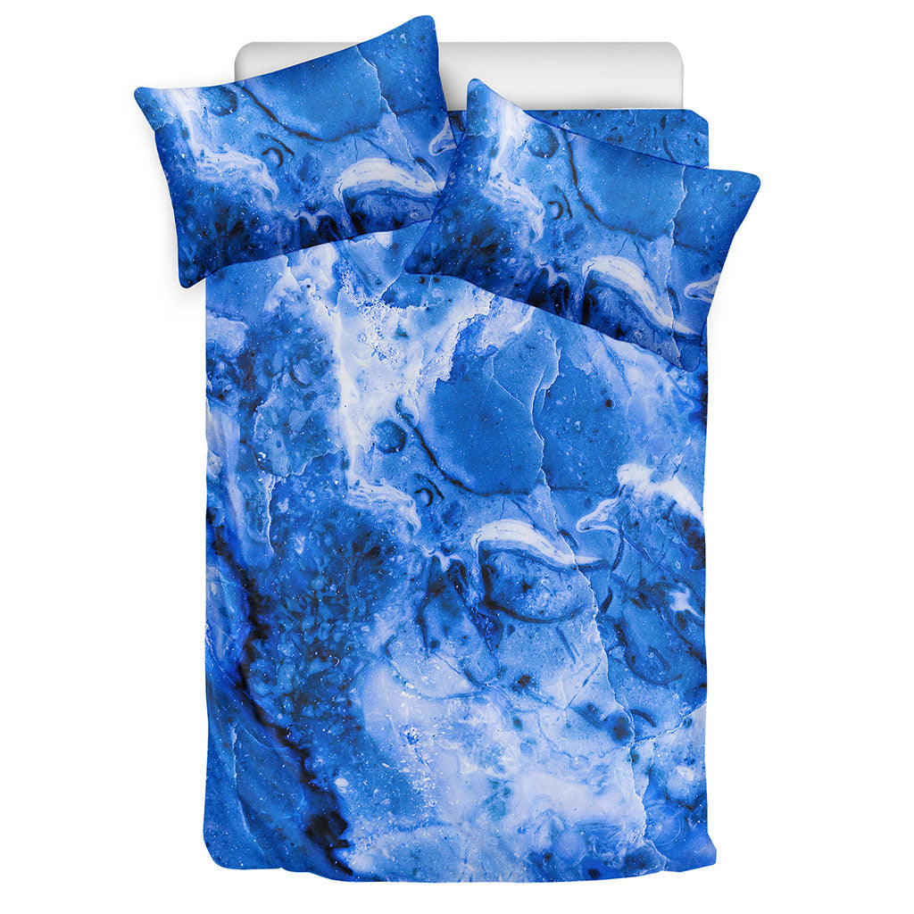 Blue Sapphire Marble Print Duvet Cover Bedding Set