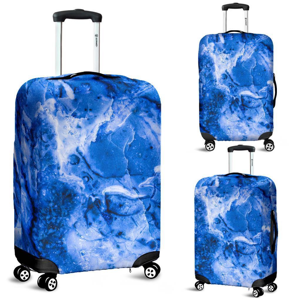 Blue Sapphire Marble Print Luggage Cover GearFrost