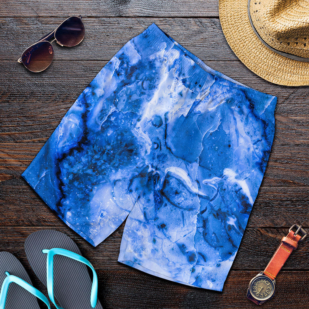 Blue Sapphire Marble Print Men's Shorts