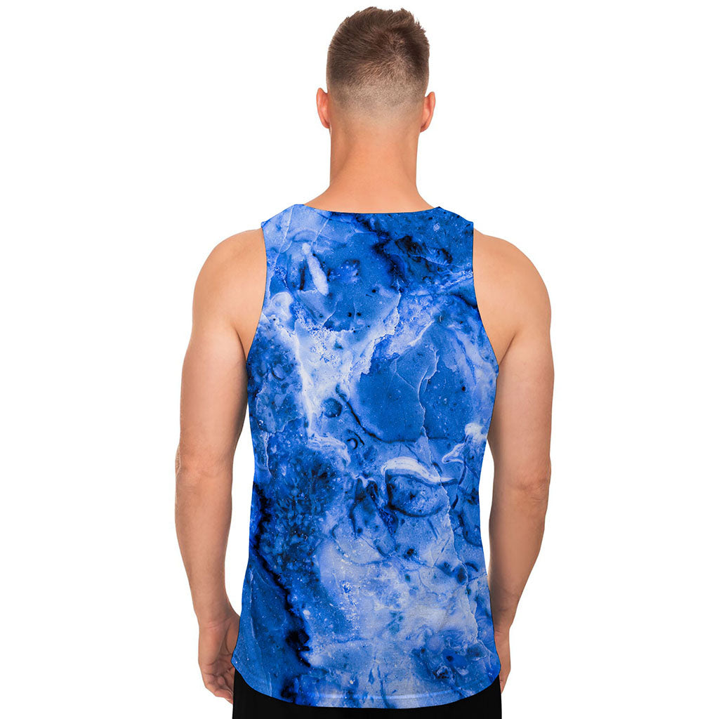 Blue Sapphire Marble Print Men's Tank Top