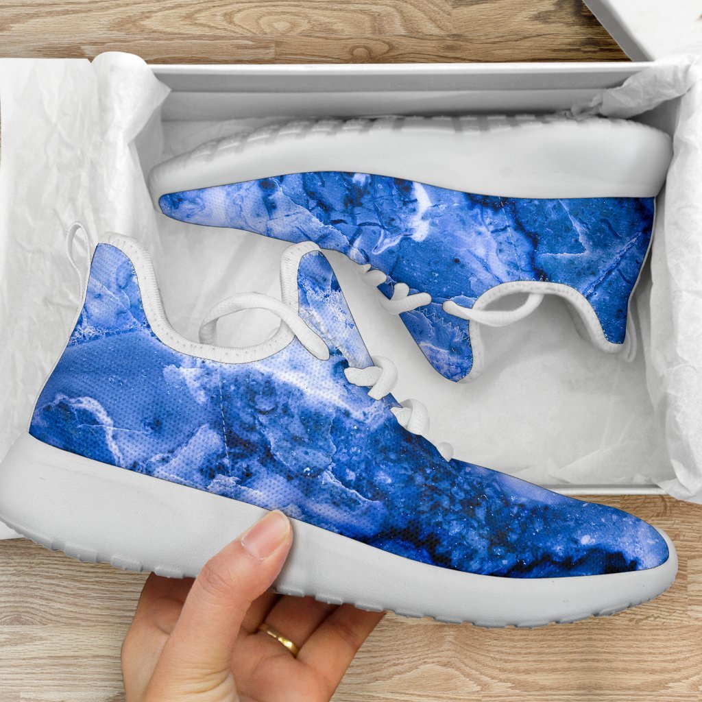 Blue Sapphire Marble Print Mesh Knit Shoes GearFrost