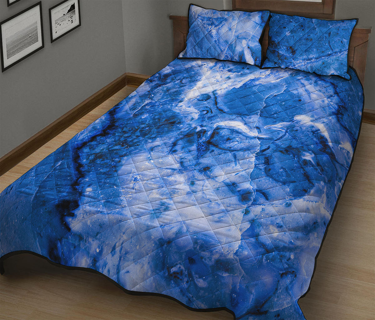 Blue Sapphire Marble Print Quilt Bed Set