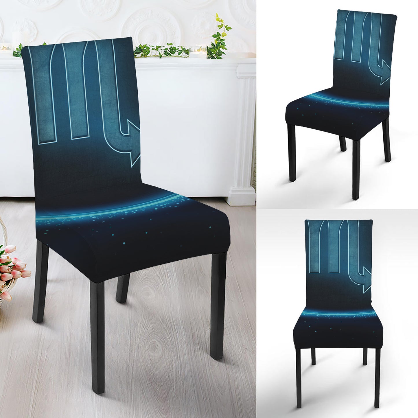 Blue Scorpio Zodiac Sign Print Dining Chair Slipcover