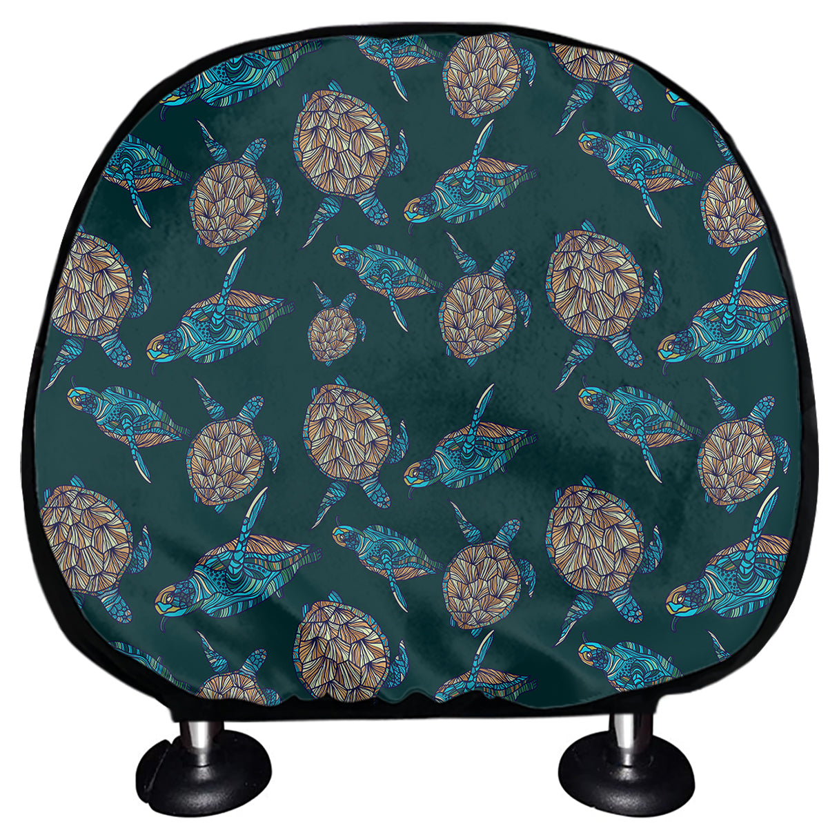 Blue Sea Turtle Pattern Print Car Headrest Covers