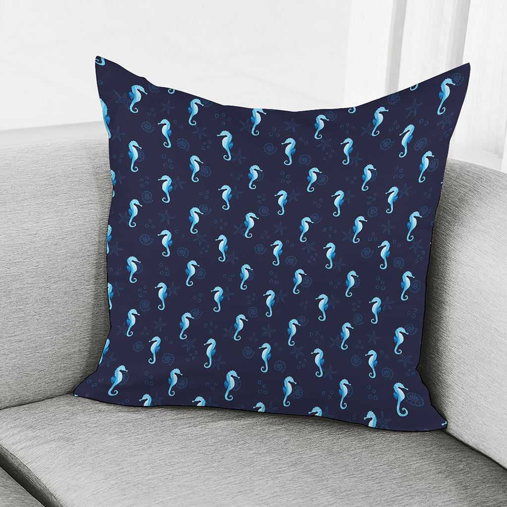 Blue Seahorse Pattern Print Pillow Cover
