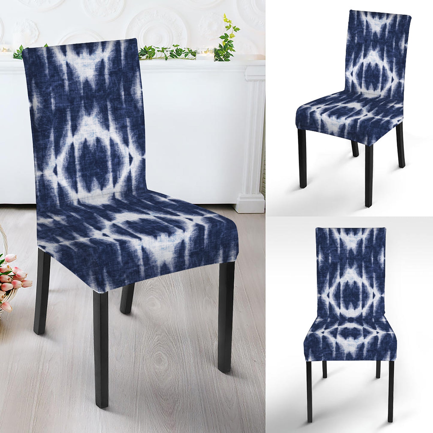 Blue Shibori Print Dining Chair Slipcover