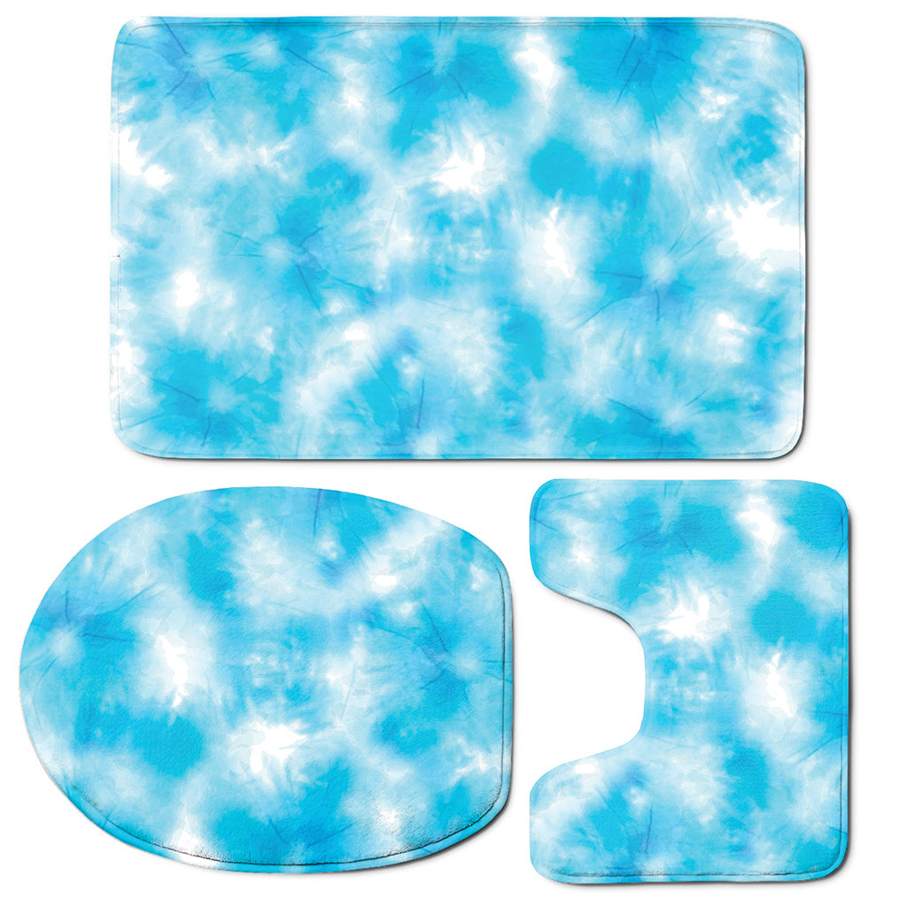 Blue Shibori Tie Dye Print 3 Piece Bath Mat Set