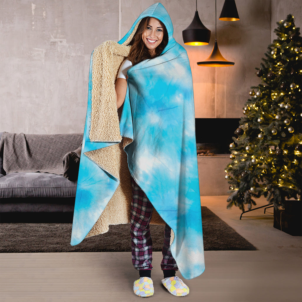 Blue Shibori Tie Dye Print Hooded Blanket