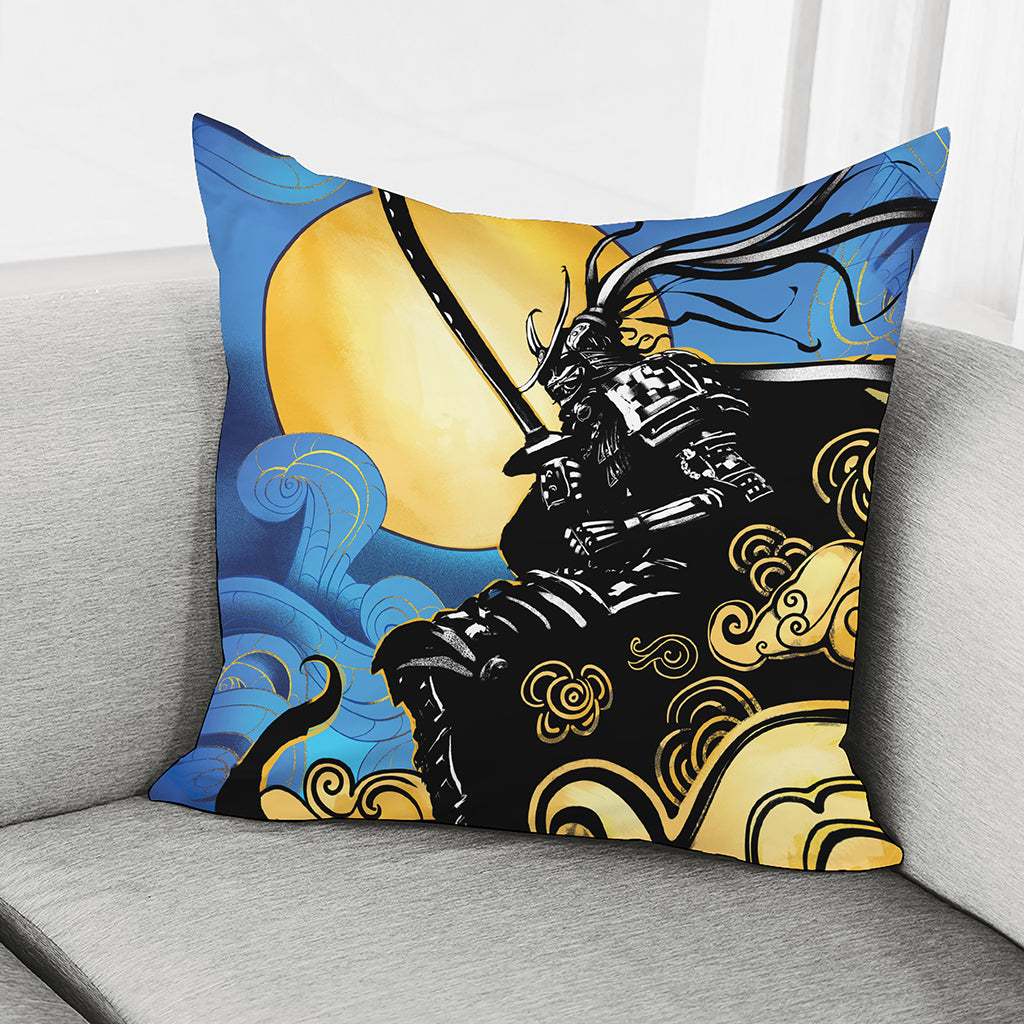 Blue Sky And Golden Sun Samurai Print Pillow Cover