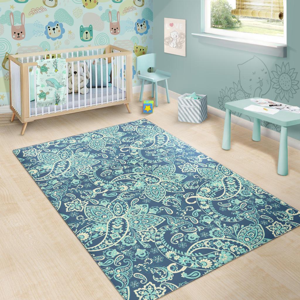 Blue Sky Paisley Bohemian Pattern Print Area Rug GearFrost