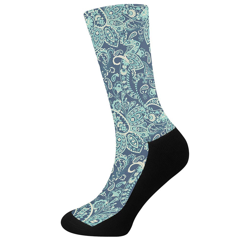 Blue Sky Paisley Bohemian Pattern Print Crew Socks