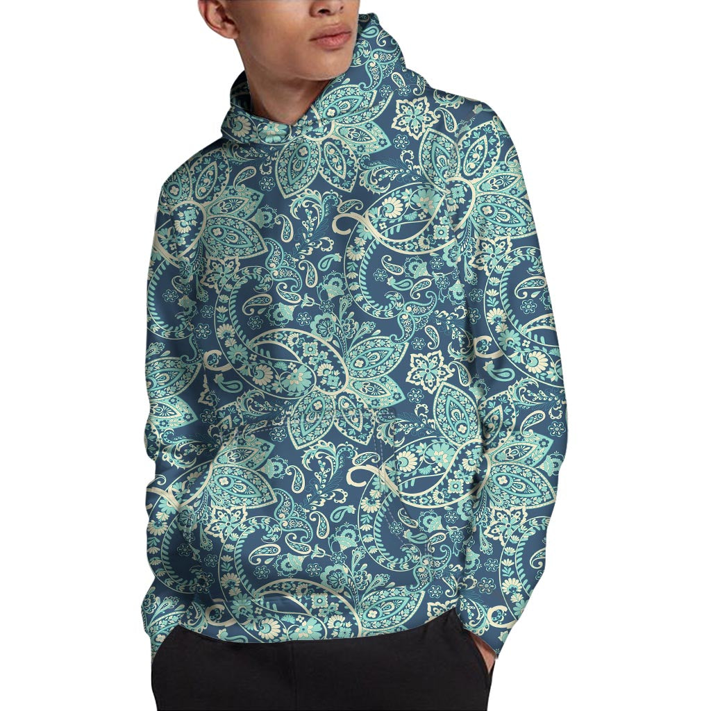 Blue Sky Paisley Bohemian Pattern Print Pullover Hoodie