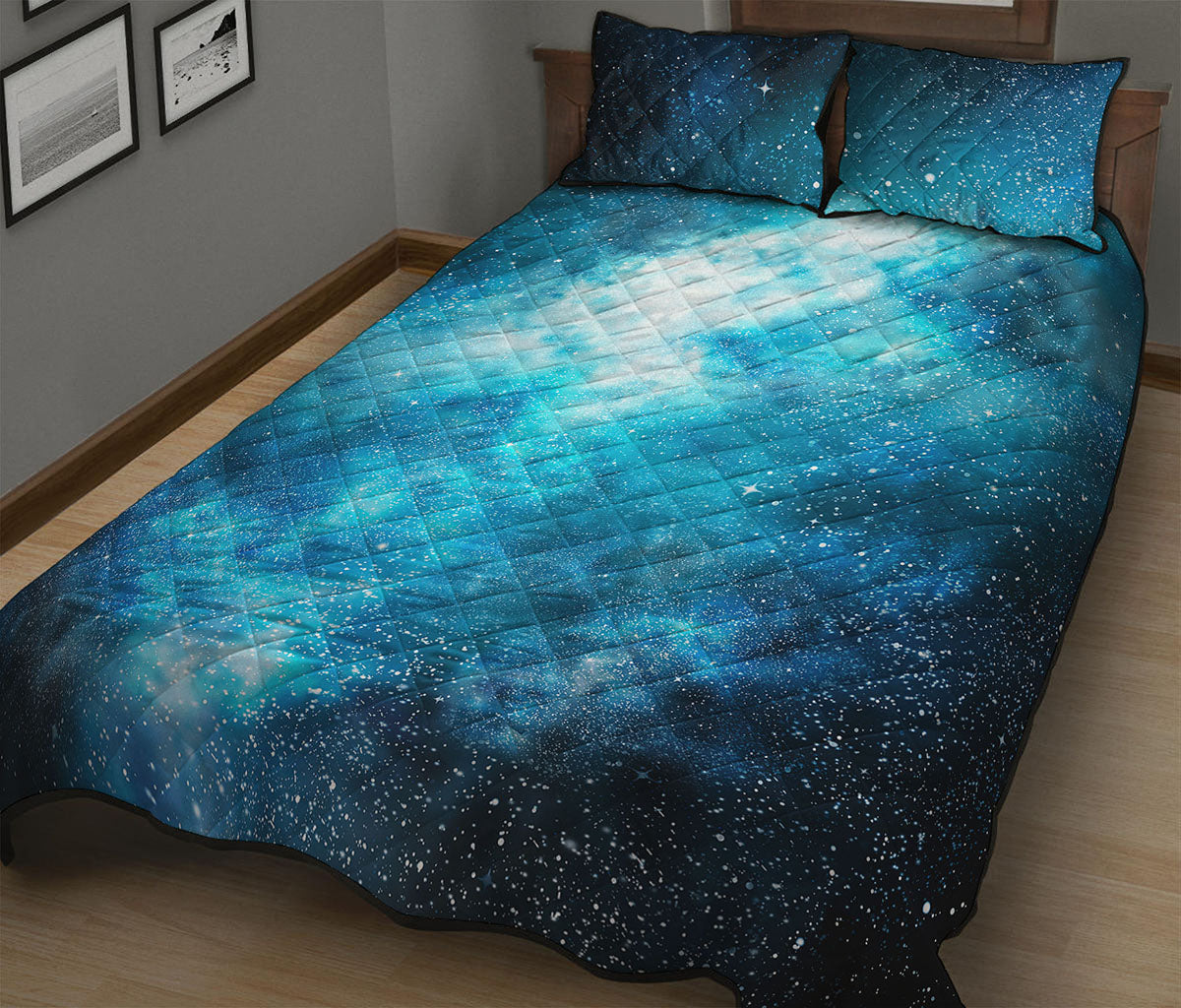 Blue Sky Universe Galaxy Space Print Quilt Bed Set