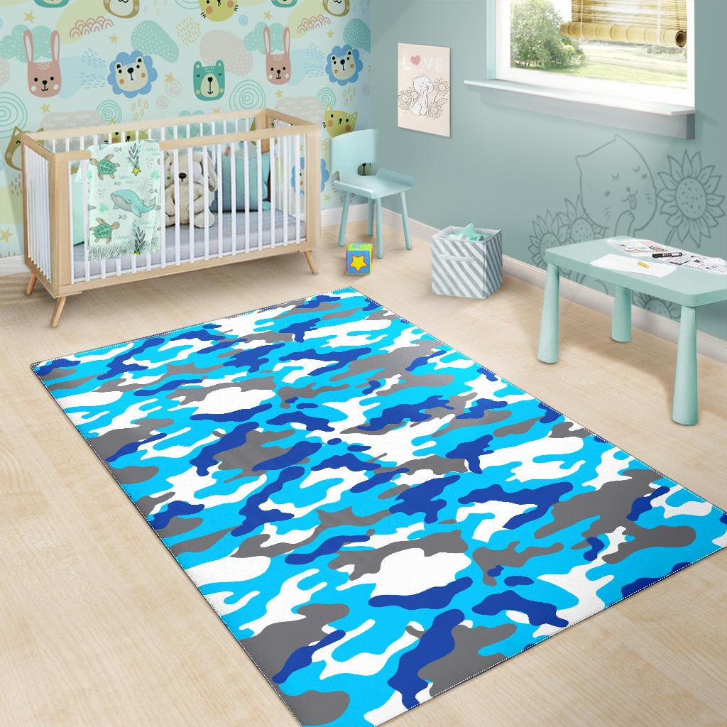 Blue Snow Camouflage Print Area Rug GearFrost