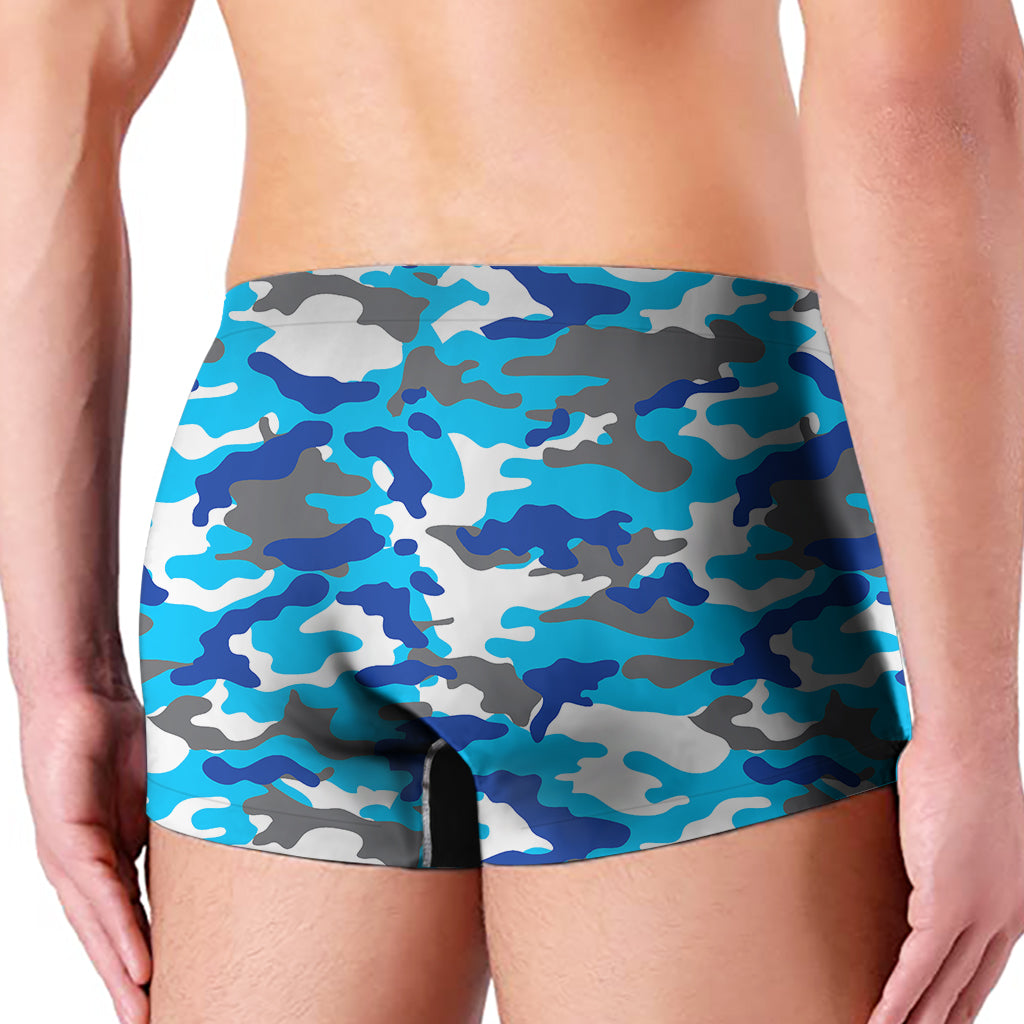 Blue Snow Camouflage Print Men's Boxer Briefs