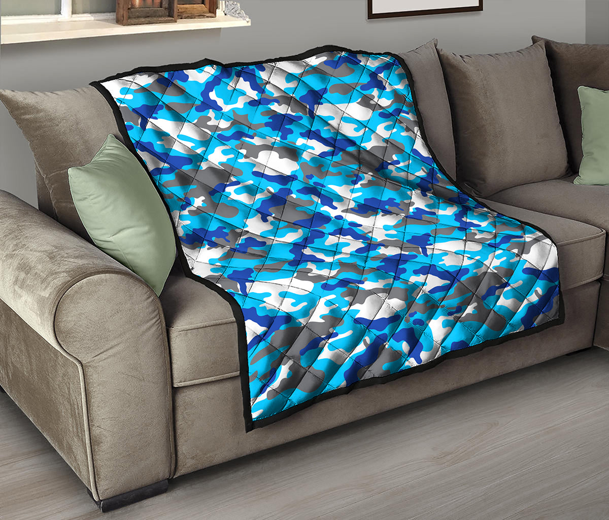 Blue Snow Camouflage Print Quilt