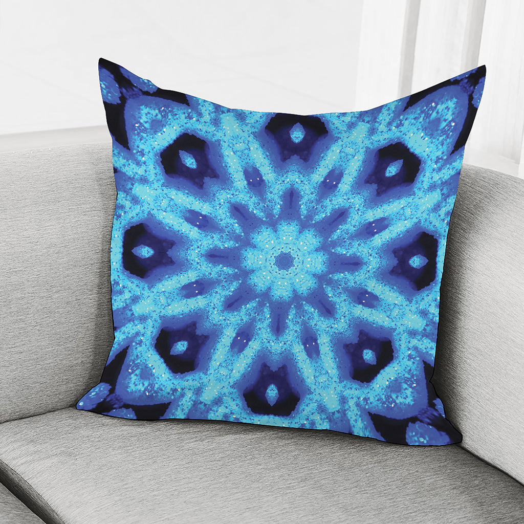 Blue Snowflake Kaleidoscope Print Pillow Cover