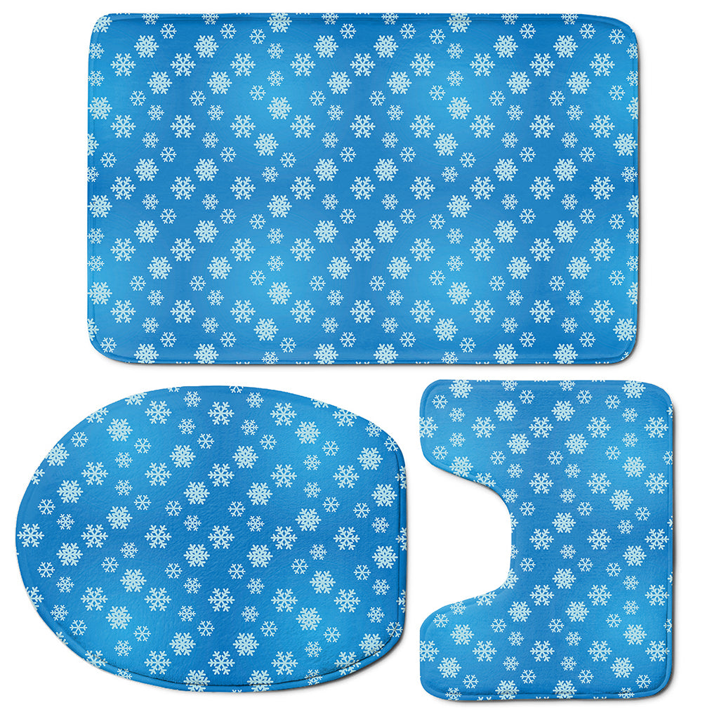Blue Snowflake Pattern Print 3 Piece Bath Mat Set