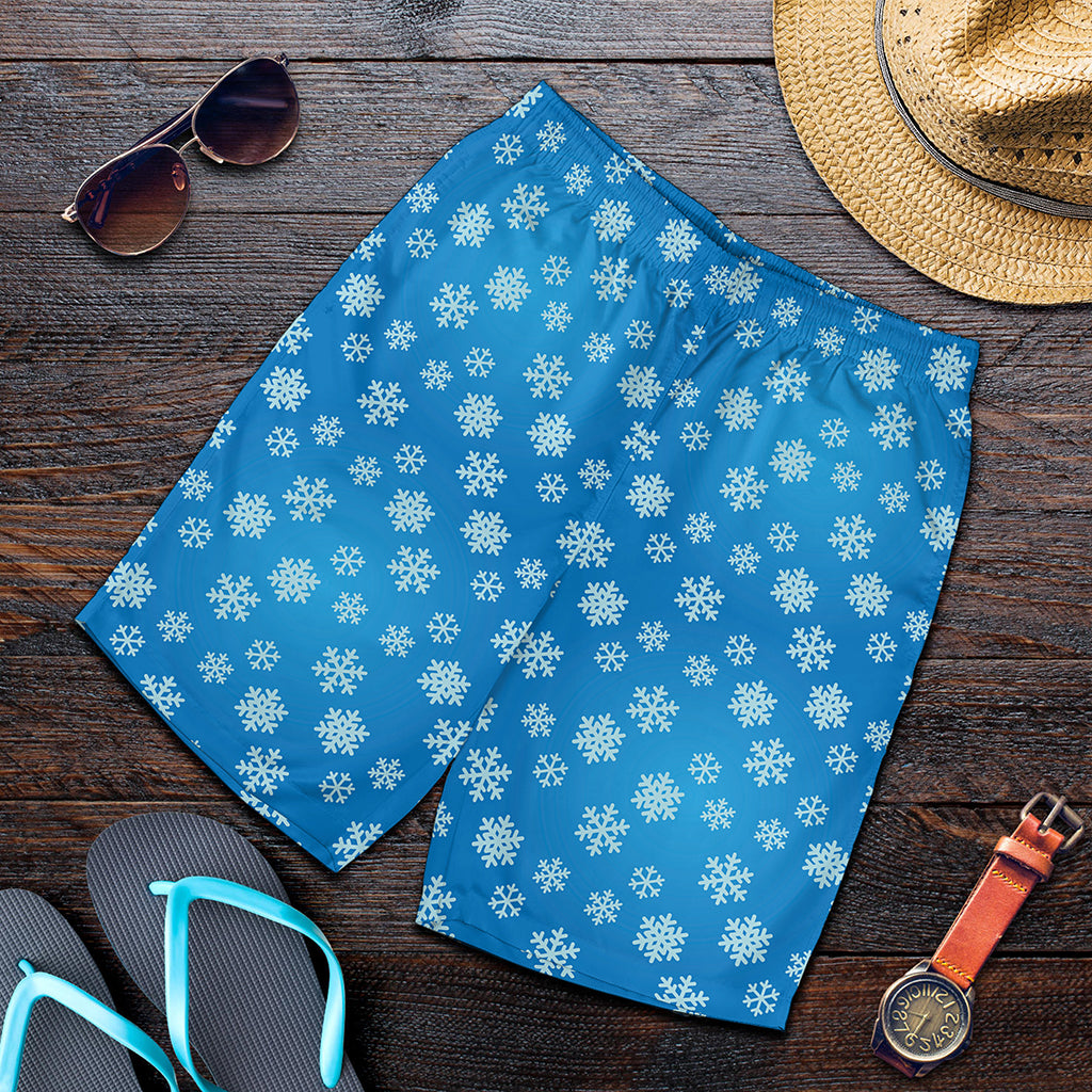 Blue Snowflake Pattern Print Men's Shorts