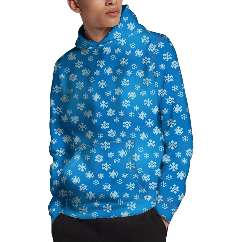 Blue Snowflake Pattern Print Pullover Hoodie