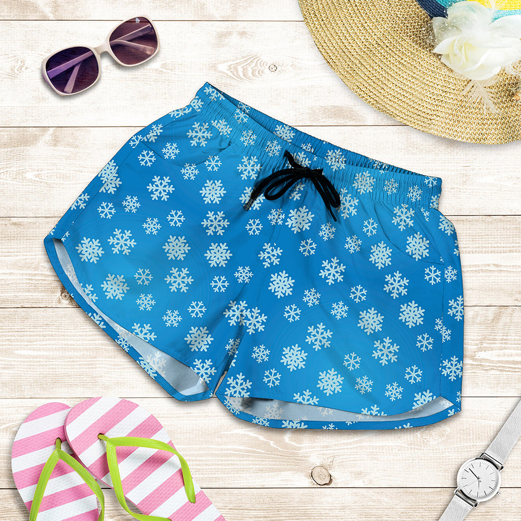 Blue Snowflake Pattern Print Women's Shorts