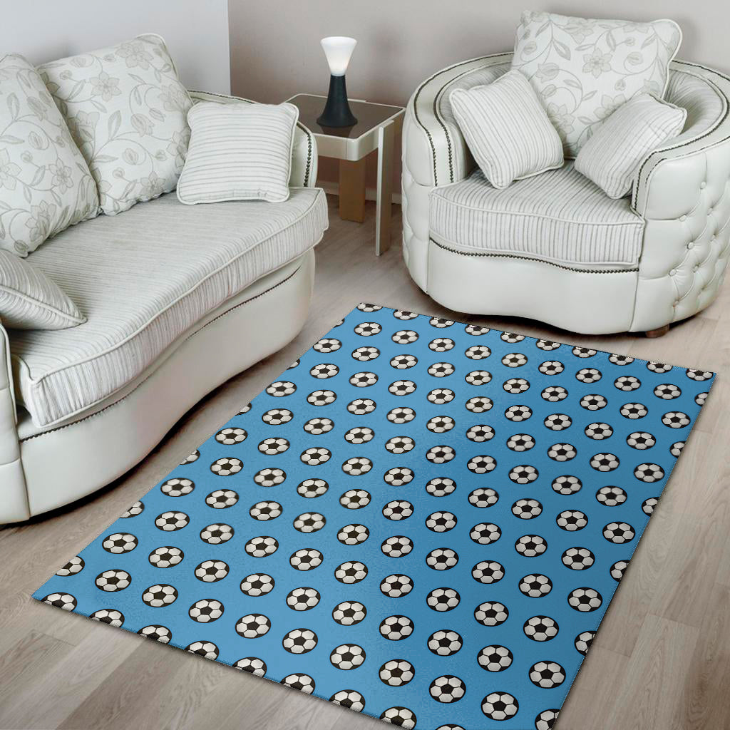 Blue Soccer Ball Pattern Print Area Rug