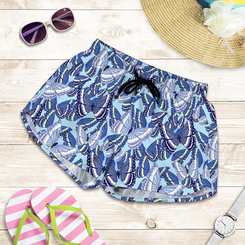 Blue Spring Butterfly Pattern Print Women's Shorts