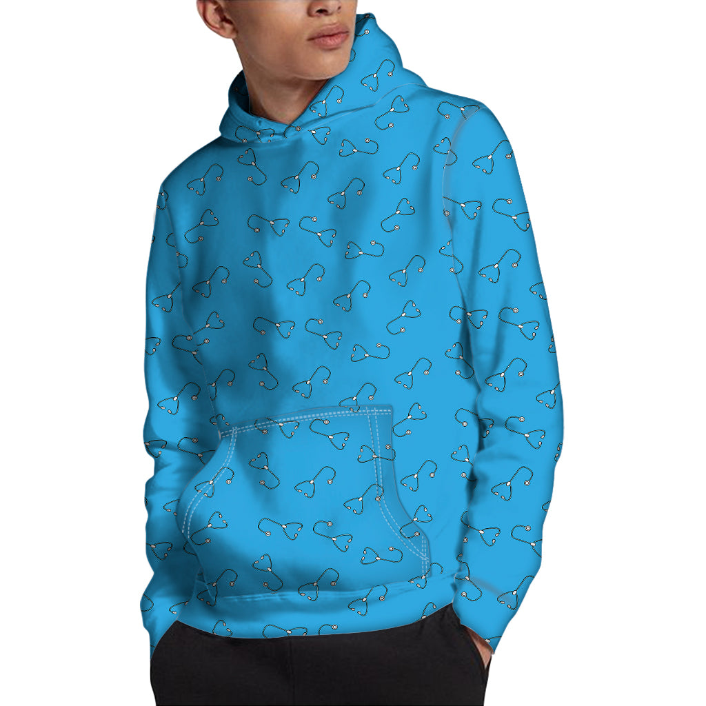 Blue Stethoscope Pattern Print Pullover Hoodie