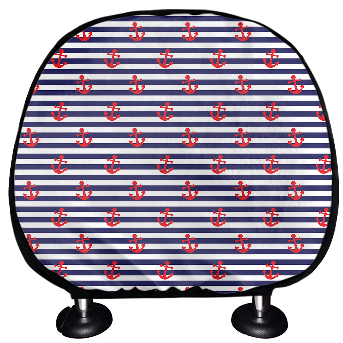 Blue Striped Nautical Anchor Print Car Headrest Covers