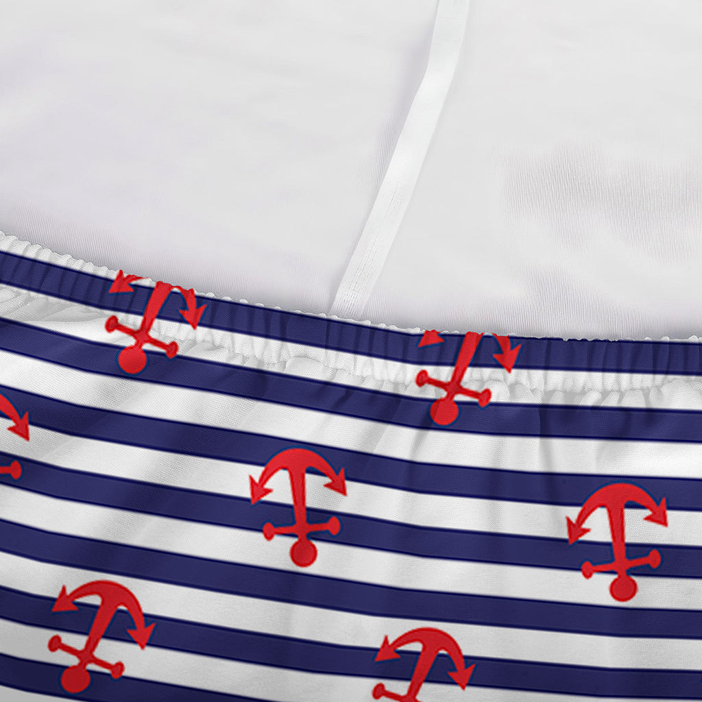 Blue Striped Nautical Anchor Print Sofa Cover