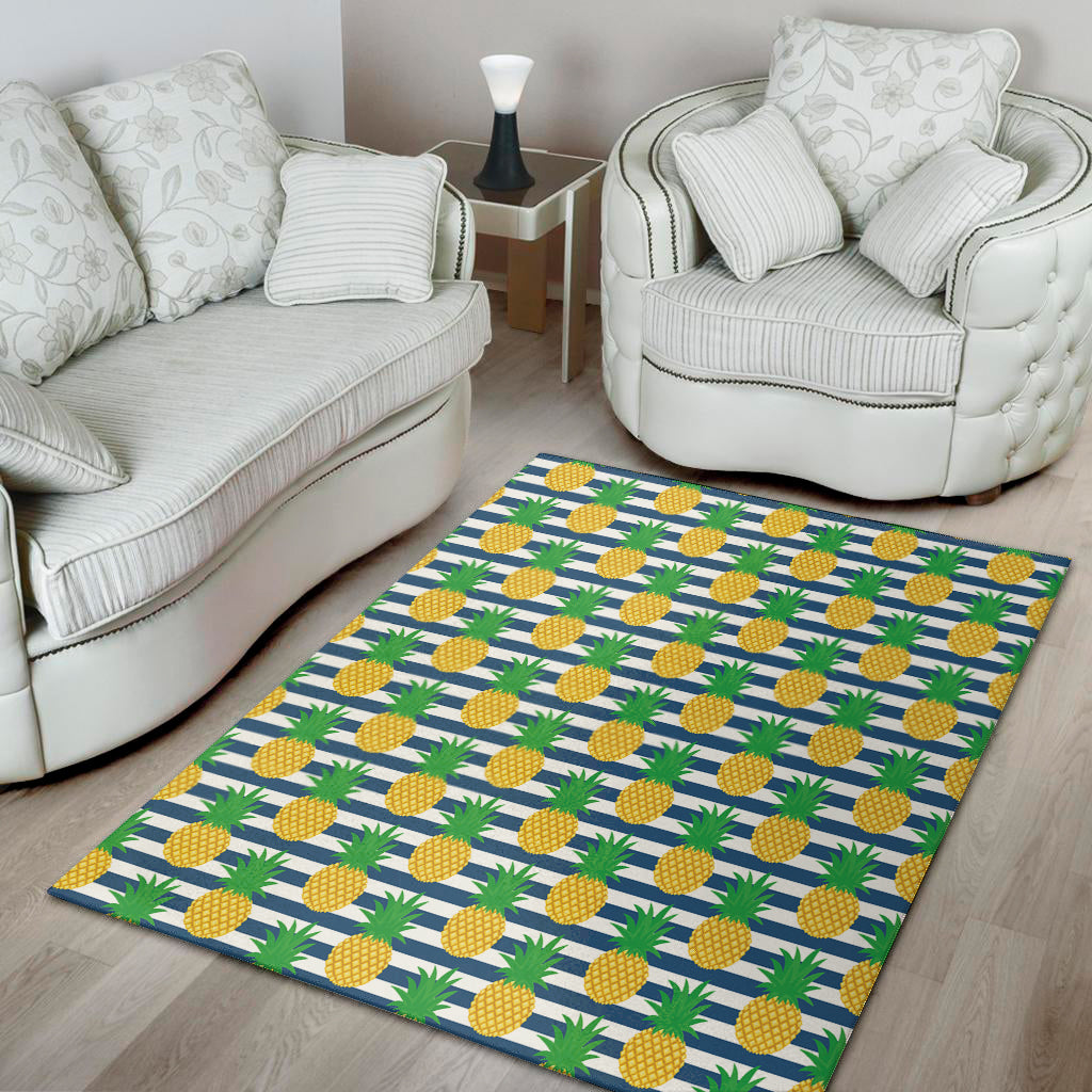 Blue Striped Pineapple Pattern Print Area Rug