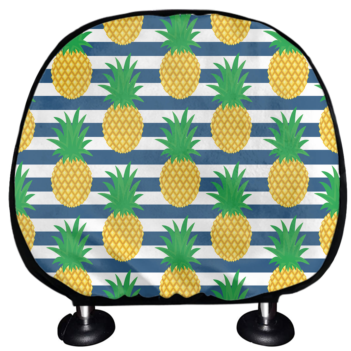Blue Striped Pineapple Pattern Print Car Headrest Covers