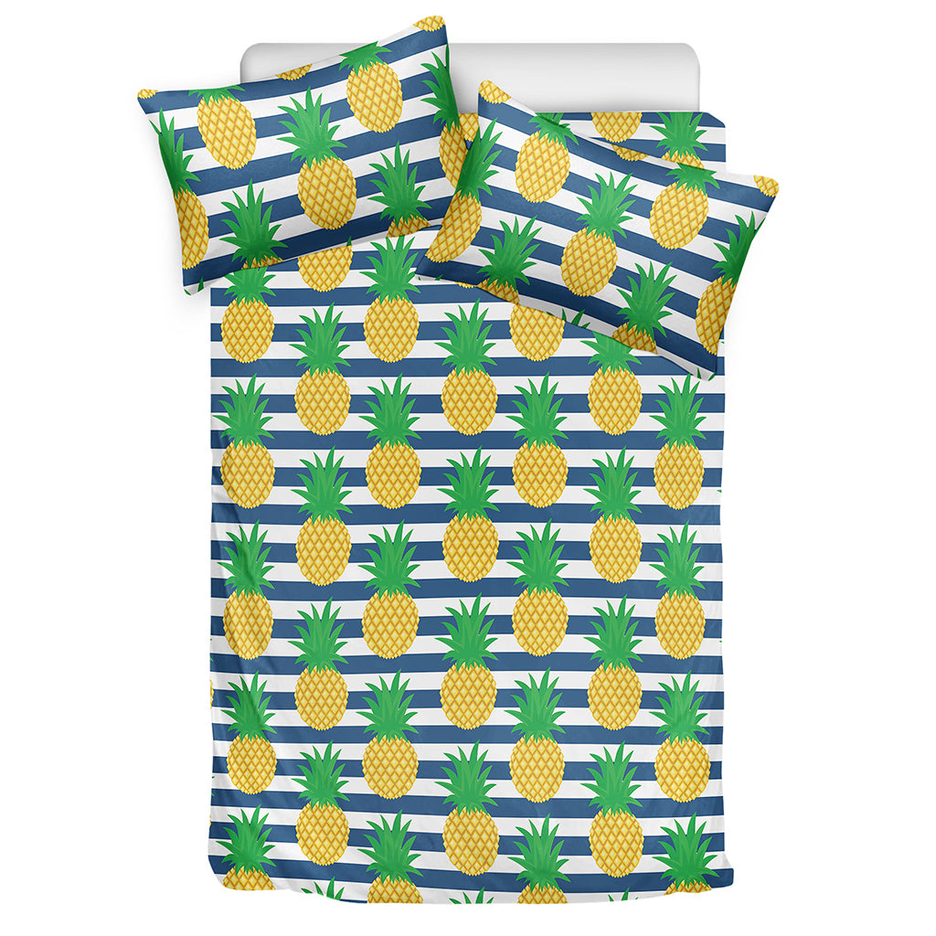 Blue Striped Pineapple Pattern Print Duvet Cover Bedding Set