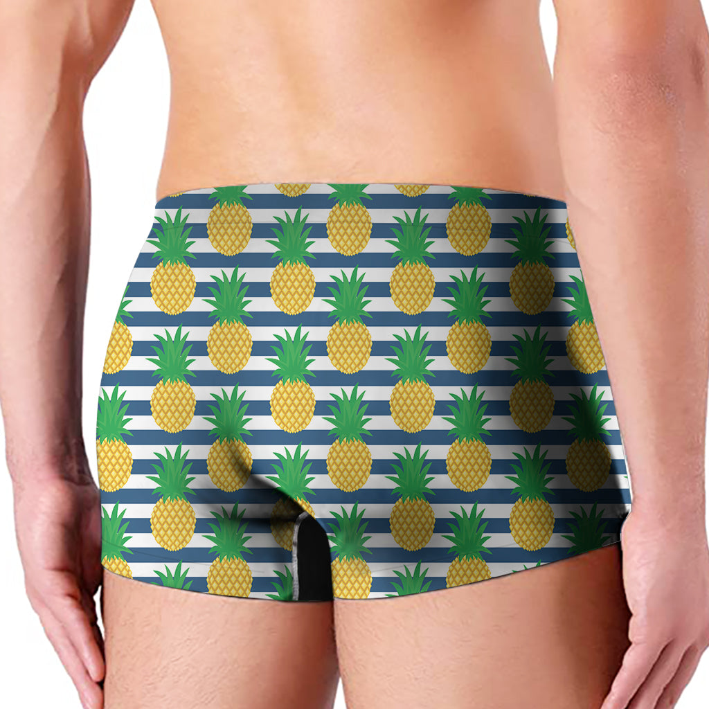 Blue Striped Pineapple Pattern Print Men's Boxer Briefs