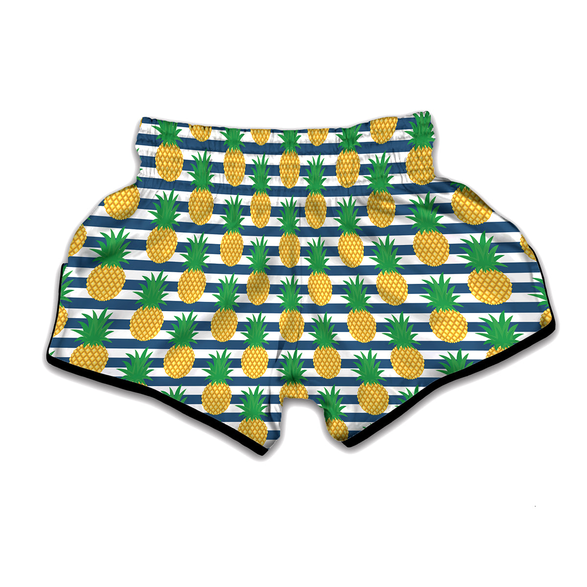 Blue Striped Pineapple Pattern Print Muay Thai Boxing Shorts